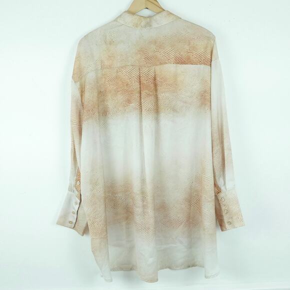 Lioness Small Top Oversized Button Up Silky Neutral Textured Print Glam Blouse - Picture 9 of 9